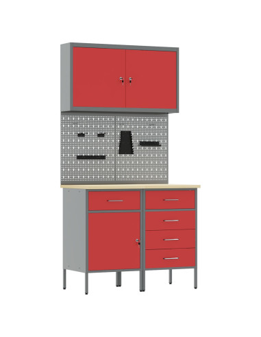Mobile da lavoro 5 pcs Rosso Legno ingegnerizzato e acciaio