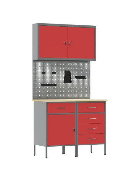 Set da lavoro da banco 5 pezzi in acciaio rosso