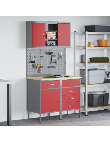 Set di mobili da lavoro con cassetto con blocco 5 pcs Rosso