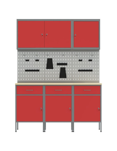 Mobile da lavoro 8 pcs Rosso Legno ingegnerizzato e acciaio