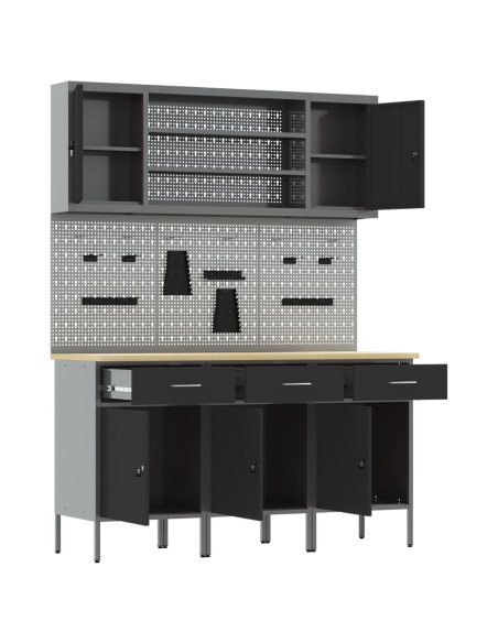 Mobile da lavoro 7 pcs Nero Legno ingegnerizzato e acciaio