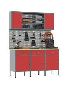 Mobile da lavoro 7 pcs Rosso Legno ingegnerizzato e acciaio 2