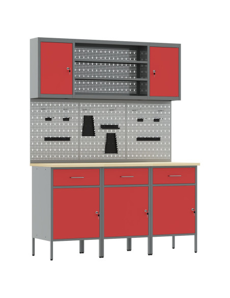 Mobile da lavoro 7 pcs Rosso Legno ingegnerizzato e acciaio