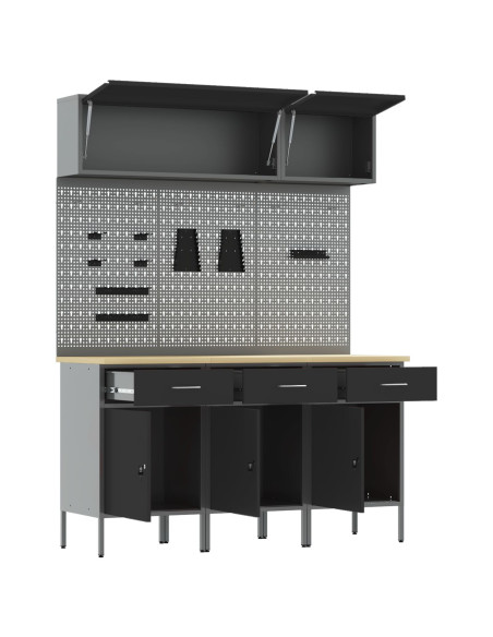 Set di mobili da lavoro con cassetto con blocco 8 pcs Nero