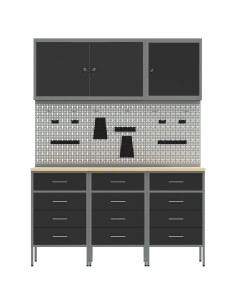 Mobile da lavoro 8 pcs Nero Legno ingegnerizzato e acciaio 2