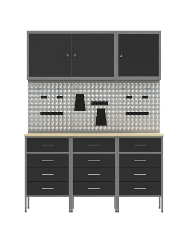 Mobile da lavoro 8 pcs Nero Legno ingegnerizzato e acciaio