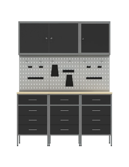 Mobile da lavoro 8 pcs Nero Legno ingegnerizzato e acciaio