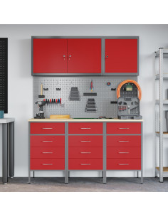 Mobile da lavoro 8 pcs Rosso Legno ingegnerizzato e acciaio 2