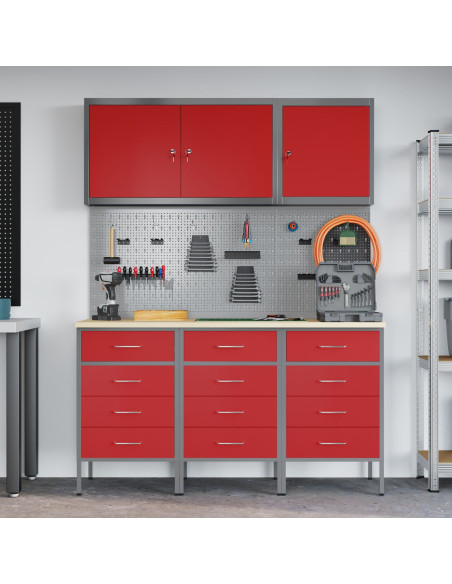 Mobile da lavoro 8 pcs Rosso Legno ingegnerizzato e acciaio