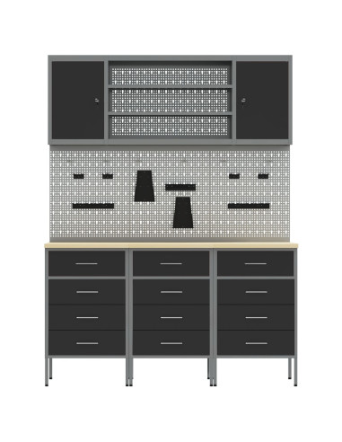 Mobile da lavoro 7 pcs Nero Legno ingegnerizzato e acciaio