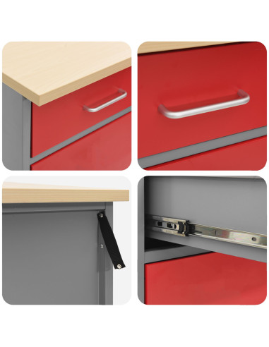 Mobile da lavoro 7 pcs Rosso Legno ingegnerizzato e acciaio
