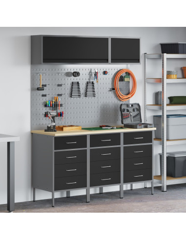 Set di mobili da lavoro con cassetto 8 pcs Nero