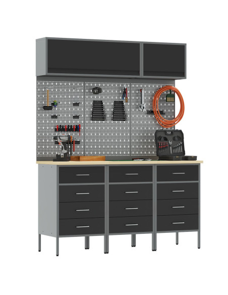 Set di mobili da lavoro con cassetto 8 pcs Nero