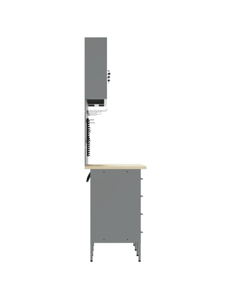 Set di armadi da lavoro e pannelli pegboard neri in MDF e metallo da 8 pezzi