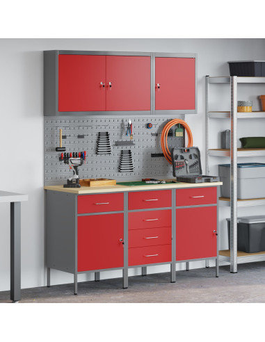 Mobile da lavoro 8 pcs Rosso Legno ingegnerizzato e acciaio