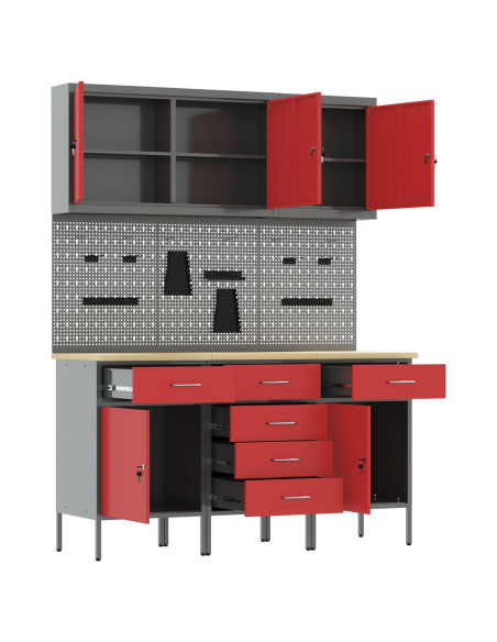 Mobile da lavoro 8 pcs Rosso Legno ingegnerizzato e acciaio