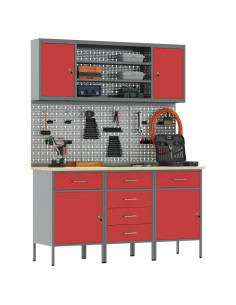 Mobile da lavoro 7 pcs Rosso Legno ingegnerizzato e acciaio 2