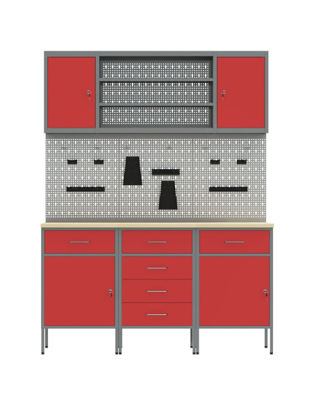Mobile da lavoro 7 pcs Rosso Legno ingegnerizzato e acciaio