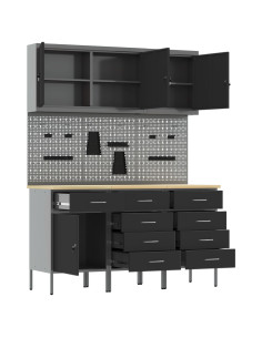 Mobile da lavoro 8 pcs Nero Legno ingegnerizzato e acciaio 2