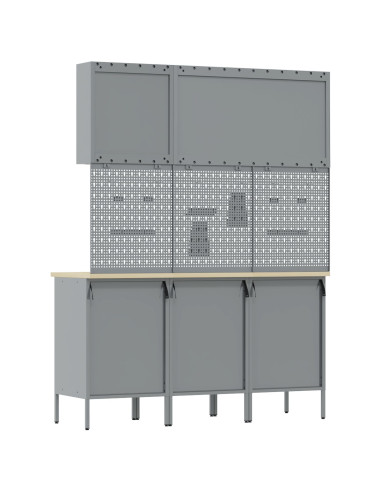 Mobile da lavoro 8 pcs Rosso Legno ingegnerizzato e acciaio