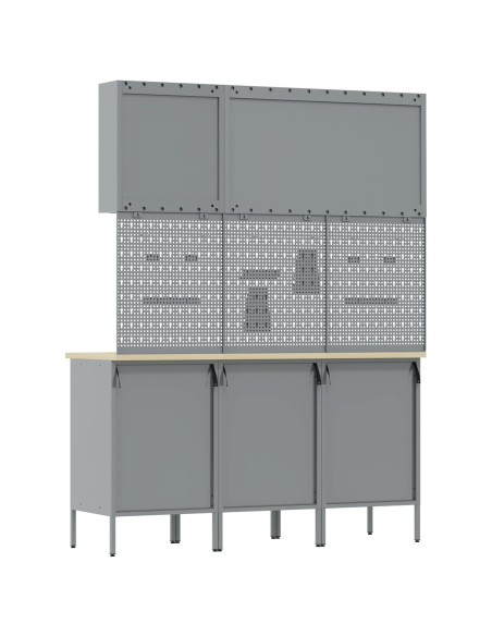 Mobile da lavoro 8 pcs Rosso Legno ingegnerizzato e acciaio