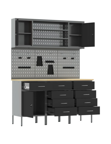 Mobile da lavoro 7 pcs Nero Legno ingegnerizzato e acciaio