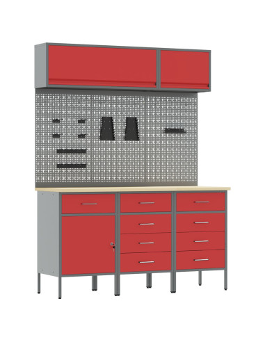 Set di mobili da lavoro con cassetto con blocco 8 pcs Rosso