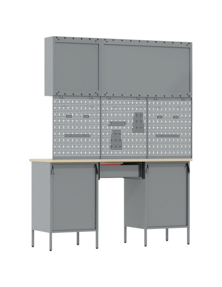 Set di armadi e pannello attrezzi da 8 pezzi  rosso in MDF e metallo