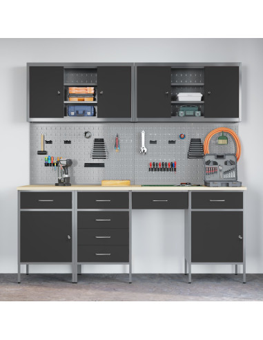 Mobile da lavoro 10 pcs Nero Legno ingegnerizzato e acciaio