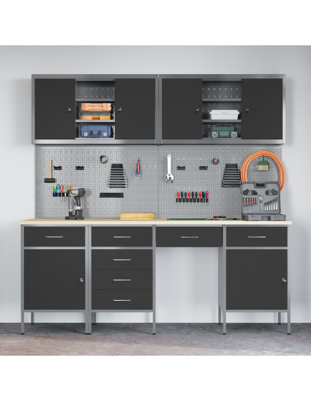 Mobile da lavoro 10 pcs Nero Legno ingegnerizzato e acciaio