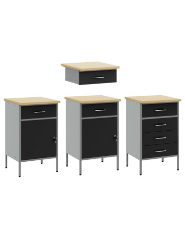 Mobile da lavoro 10 pcs Nero Legno ingegnerizzato e acciaio