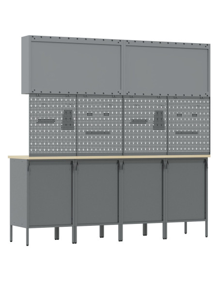 Set da 10 Pezzi di Armadietto da Lavoro e Pannello Perforato Nero in MDF e Metallo