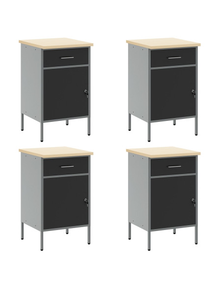 Set di Mobile da Lavoro e Pannello per Perforazione da 10 Pezzi in MDF e Metallo Nero