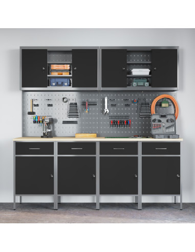 Mobile da lavoro 10 pcs Nero Legno ingegnerizzato e acciaio