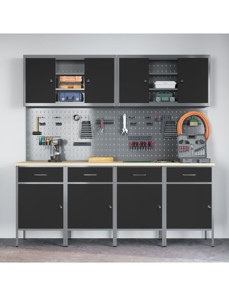 Mobile da lavoro 10 pcs Nero Legno ingegnerizzato e acciaio