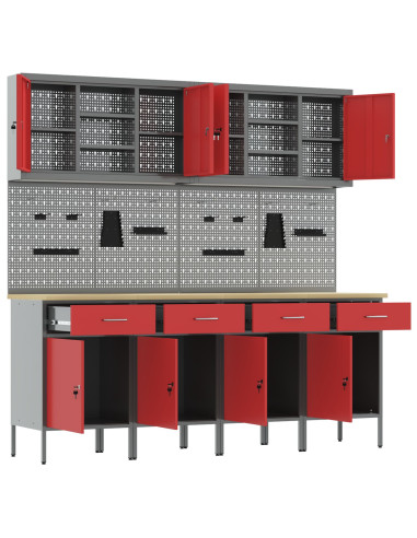 Mobile da lavoro 10 pcs Rosso Legno ingegnerizzato e acciaio