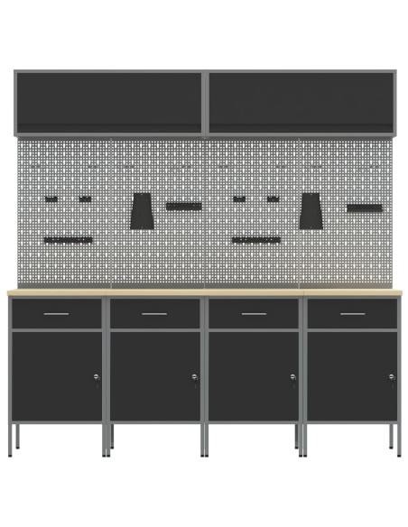 Sets di armadietti da lavoro e pegboard da 10 pezzi  in MDF e metallo neri
