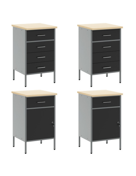 Set di 10 pezzi di armadietti e pannelli pegboard  in MDF e Metallo Nero