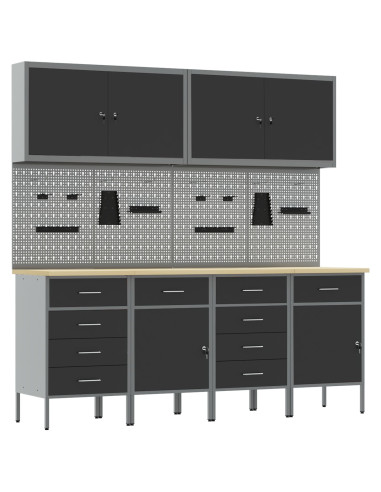 Mobile da lavoro 10 pcs Nero Legno ingegnerizzato e acciaio