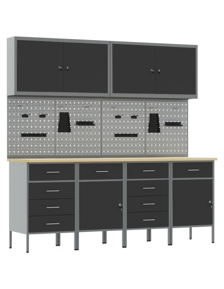 Set di 10 pezzi di armadietti e pannelli pegboard  in MDF e Metallo Nero