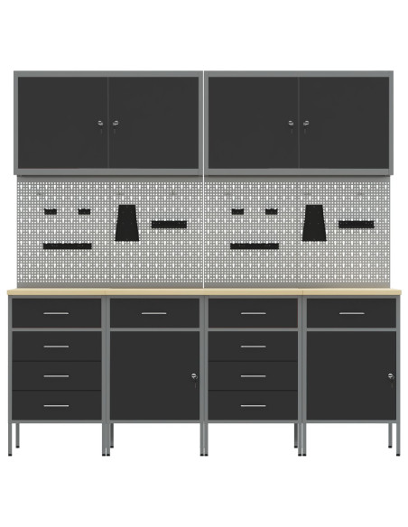 Set di 10 pezzi di armadietti e pannelli pegboard  in MDF e Metallo Nero
