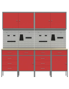Mobile da lavoro 10 pcs Rosso Legno ingegnerizzato e acciaio 2
