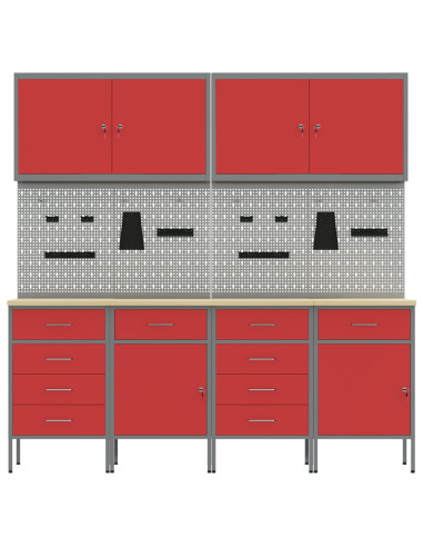 Mobile da lavoro 10 pcs Rosso Legno ingegnerizzato e acciaio