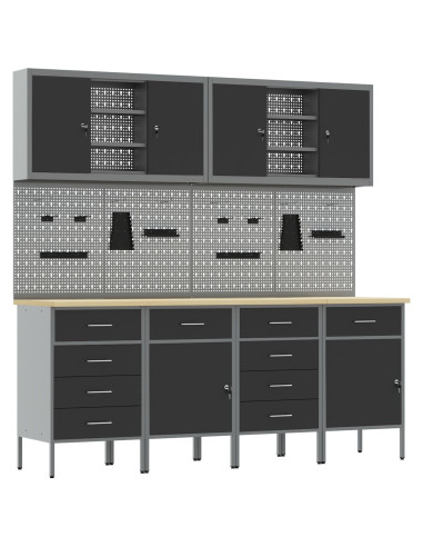 Mobile da lavoro 10 pcs Nero Legno ingegnerizzato e acciaio