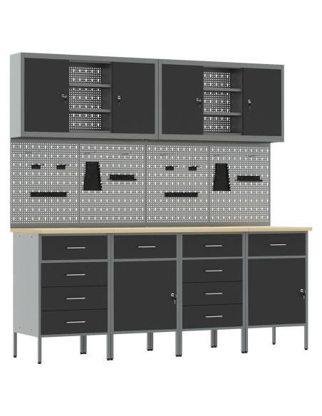 Set di 10 Pezzi di Armadietto e Pannello forato  Nero MDF e Metallo