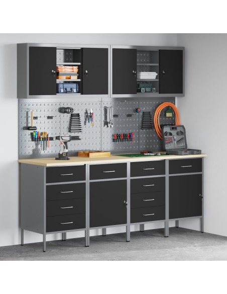 Mobile da lavoro 10 pcs Nero Legno ingegnerizzato e acciaio