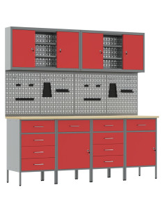 Mobile da lavoro 10 pcs Rosso Legno ingegnerizzato e acciaio 2