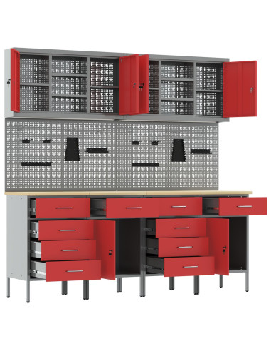 Mobile da lavoro 10 pcs Rosso Legno ingegnerizzato e acciaio