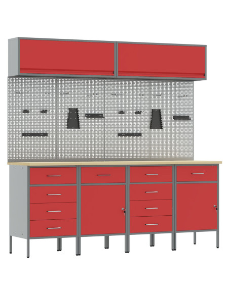 Set di 10 mensole per cabinet in MDF rosso e metallo