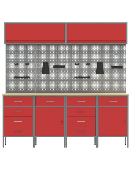 Set di 10 mensole per cabinet in MDF rosso e metallo